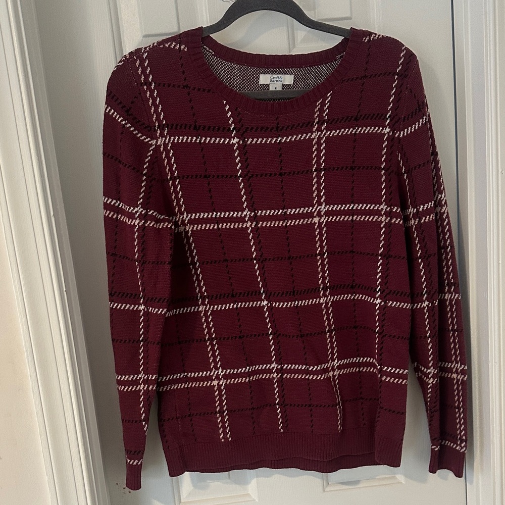 Apt. 9 Women’s Burgundy Plaid Crewneck Sweater with White & Black Accents